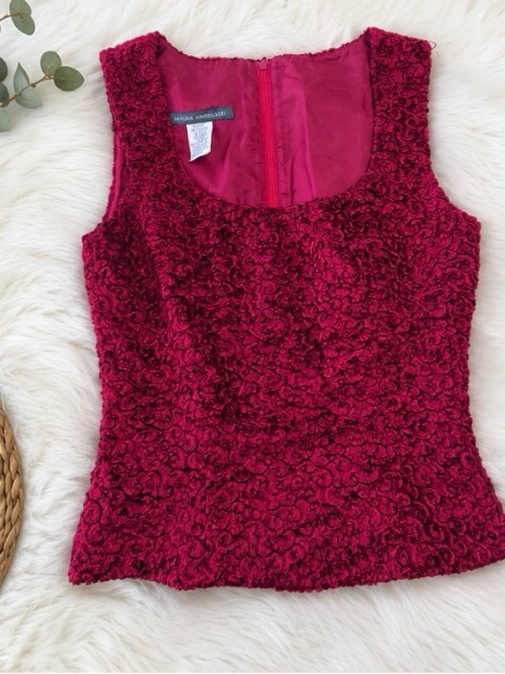 Sandra Agelozzi Textured Rosette Sleeveless Top - Raspberry